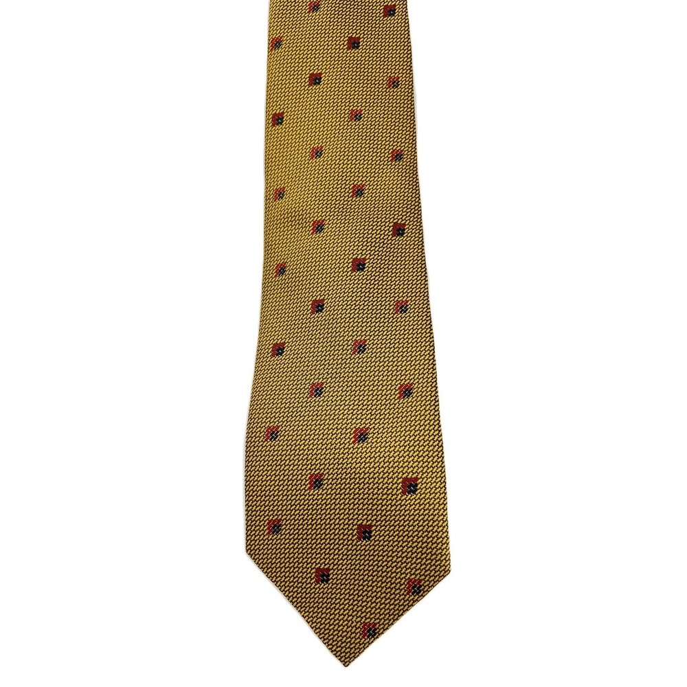 Vintage SETA Silk Italian Necktie Geometric Yellow Red Blue One Size